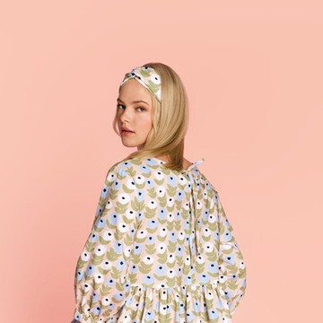 純棉髮帶 (花意粉藍)