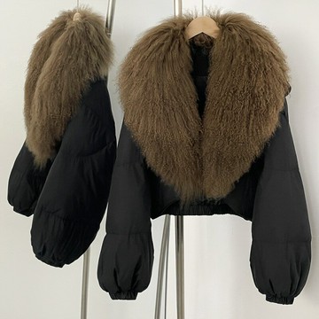 【巴黎精品】現貨+預購 頂級灘羊毛領真羽絨外套白鴨絨外套羽絨衣秋冬大碼休閒女裝-燈籠袖女外套8色a1ld58