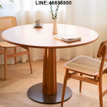 公司貨 免運速發 開立發票 茶桌椅組 餐桌椅組 飯桌 復古北歐實木圓形桌家用櫻桃木小戶型方圓餐桌椅組合天尺簡約大圓