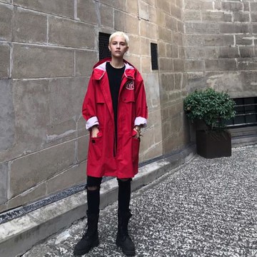 楊一帆潮牌風衣男款中長款2025秋季新品帥氣休閑外套春秋款連帽