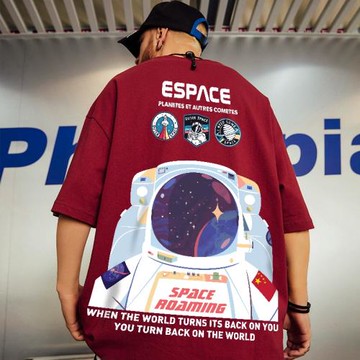 宇航員潮牌帥氣男生短袖ins港風情侶裝上衣T恤2025新款夏裝體恤衫