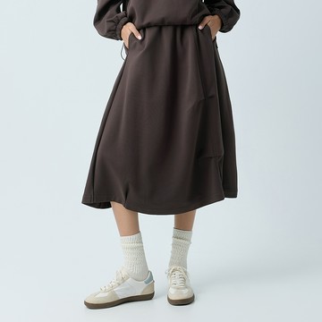 元動力 多片剪接氣球型棉質中長裙(深咖；S-L)