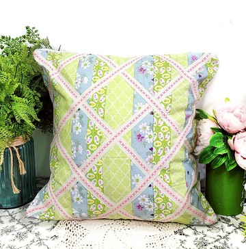 北歐可愛綠色併色花花圖案抱枕靠枕靠墊枕套