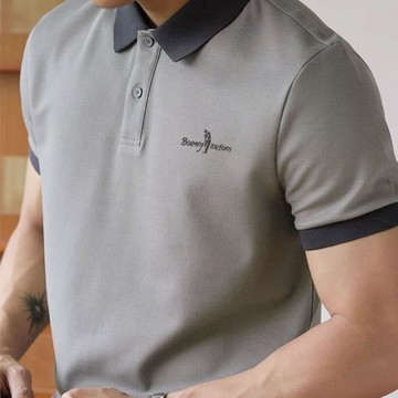 男裝撞色领POLO意大利原单翻领潮流商务休闲刺绣高级短袖轻奢上衣