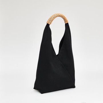 OCTAVIA 8 -三角形 皮編手把交叉手提肩背帆布包-黑色