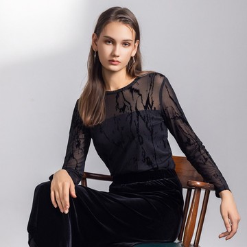 【MEDUSA】透紗植絨質感上衣(M-2L) | 女休閒上衣 女內搭上衣