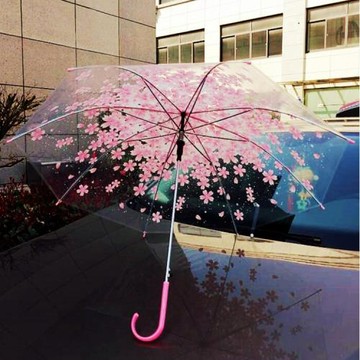 女用粉色普通櫻花傘透明雨傘長柄自動透明傘舞蹈傘創意雨傘道具傘
