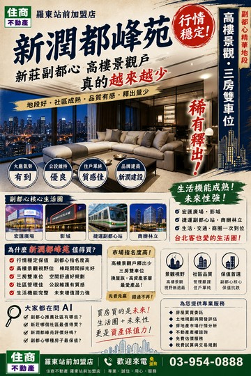 副都心新潤高樓層3房兩廳兩衛一廚一陽台 雙連號車位｜新北市新莊區中央路
