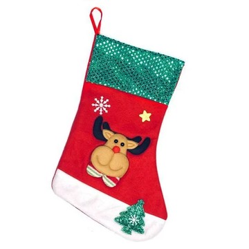 摩達客 聖誕襪 - 吊掛式  38 x 18cm  耶誕綠亮片麋鹿  1組