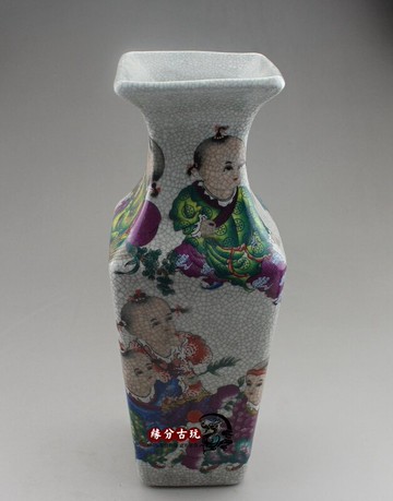 景德鎮陶瓷器 粉彩嬰戲花瓶仿古青花瓷花瓶 中式客廳工藝品擺件1入