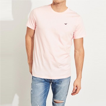 Hollister HCO 熱銷圓領刺繡小海鷗素面短袖T恤-粉色