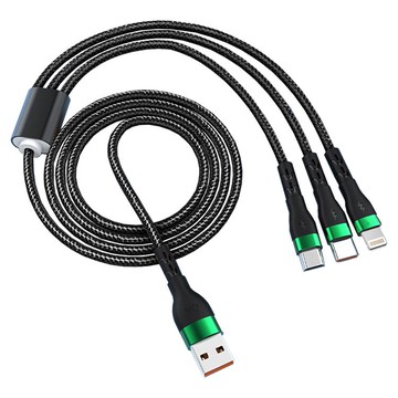 6A超級快充66W發光三合一編織快充線 深幽綠 （Lightning /TYPE-C/ Micro USB）_廠商直送