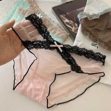 莓果蘇打~新款法式性感蕾絲內褲純欲薄款透氣純棉襠少女三角褲