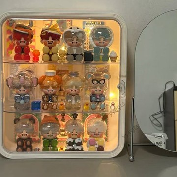 廠家直售 盲盒收納壁掛式展示架帶燈展示泡泡手辦透明防塵牆上公仔娃娃  3・7
