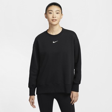 NIKE 耐吉 寬版 圓領 加絨 女長袖上衣-黑色 AS W NSW PHNX FLC OS LONG CRE-FZ4271010