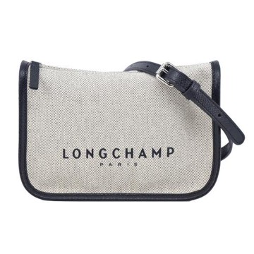 LONGCHAMP ESSENTIAL系列帆布LOGO字母斜背包(小/亞麻)