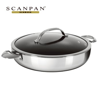 【SCANPAN】HaptIQ系列 32cm雙耳主廚鍋（含蓋／電磁爐適用）  贈: 主廚系列-尼龍鏟+繽紛彩色三德刀 14CM-鋼琴黑