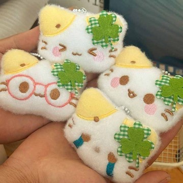 臺灣/🌸解壓玩具 發洩卡通棉花貓咪四葉草鑰匙扣可愛萌寵公仔少女心學生宅萌系書包掛件