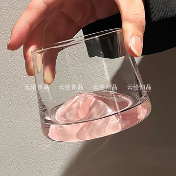 心隔日💥粉色富士山杯創意觀山杯玻璃水杯家用女高級感洋酒杯子威士忌酒杯