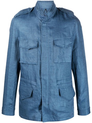 Barba - multiple-pocket linen shirt jacket - men - Linen/Flax - 54 - Blue