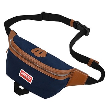 KENZO 罌粟花皮標裝飾帆布拼接休閒腰包/胸口包(深藍)