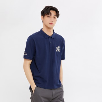Hang Ten- HT經典刺繡短袖POLO衫-男(中藍)