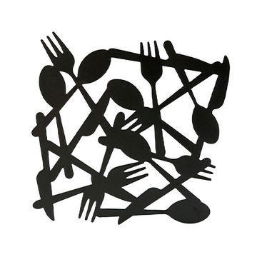 JUST HOME 亞納鐵製隔熱墊 3件組 21.5cm*21.5cm 可堆疊 輕鬆收納 刀叉湯匙圖案  黑色  1組