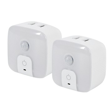 TheLife嚴選 雙USB供電孔紅外線感應燈小夜燈2入-插頭式白光