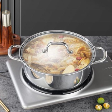 不銹鋼火鍋430湯鍋電磁爐鍋食品級火鍋串串鍋清湯鍋32cm加厚鍋