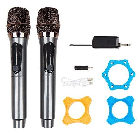 Wireless Microphone, UHF Dual Cordless Metal Dynamic Mic System with Rechargeable Receiver, for Karaoke, Church, Speech, Wedding, Party Singing,Class(