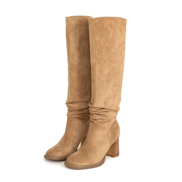 D+AF 曠野玫瑰圓頭木紋跟堆堆長靴