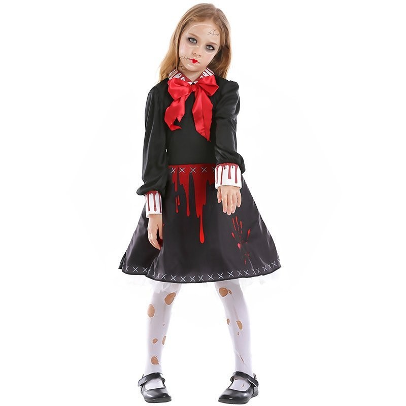 ハロウィン 衣装 ゴースト 魔法使い キッズ コスプレ仮装 女の子 呪われた人形 血痕 プリントドレスダーク 魔女 怖い衣装 子供用 悪魔 ホラーセラミック人形 通販 Lineポイント最大get Lineショッピング