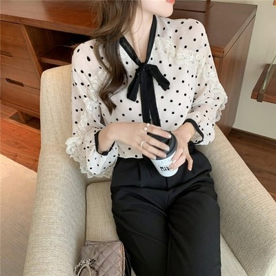 ブラウス レディース 長袖ブラウス オフィス 水玉ブラウス フォーマル ドット柄 スーツ インナー シフォン 秋服 取り寄せ 通販 Lineポイント最大get Lineショッピング