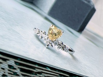 天然黃水晶 純銀戒指 甜美愛心 清透明亮 招財 禮物七夕情人節