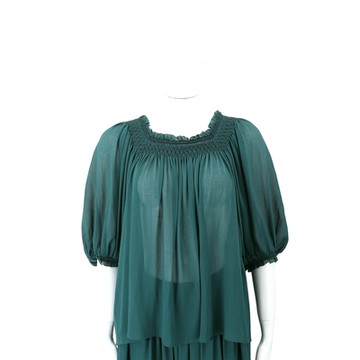 SEE BY CHLOE 荷葉皺褶邊深綠色雪紡上衣