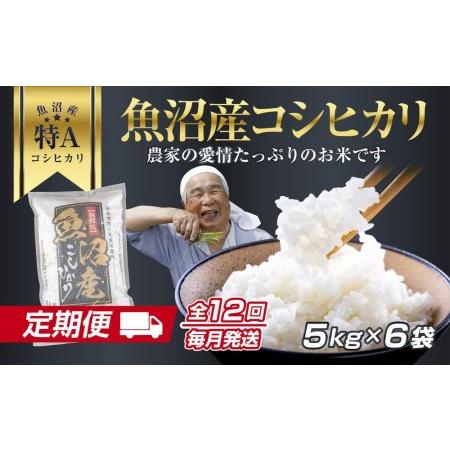 ふるさと納税  新潟県 魚沼産 コシヒカリ お米  30kg×計12回 精米済み 1年間 毎月発送 こしひかり（お米の美味しい炊き方ガイド付き） 新潟県