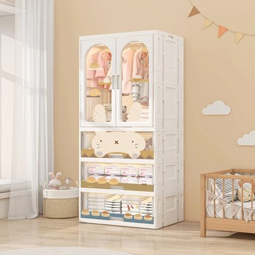 58面寬速組型萌兔印花雙開門兒童衣櫃(3抽屜)-多色可選 2個夏天