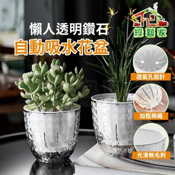 【綠藝家】懶人鑽石自動吸水花盆 鑽石質感 透明花盆 儲水花盆 自動澆水 懶人盆栽 觀葉 多肉 水