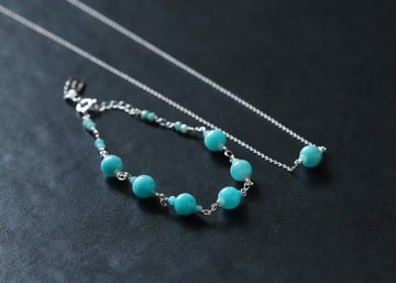 綠柱石 925 純銀 手鍊 & 項鍊 套組 주카이 JUKAI