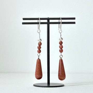 【印度傳說許願石】金砂石簡約水滴鍍銀耳環 機遇 避邪 安神定驚