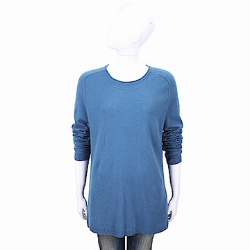 ALLUDE 100%喀什米爾鋼藍色圓領針織羊毛衫