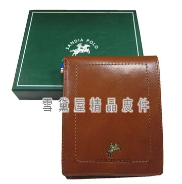 限時 滿3千賺10%點數↘ | ~雪黛屋~SANDIA-POLO 短夾專櫃男仕短型皮夾100%進口原皮革標準尺寸固定證夾附品牌禮盒BPO9605106