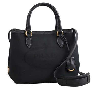 PRADA 1BA172 復古LOGO緹花帆布手提兩用托特包.黑