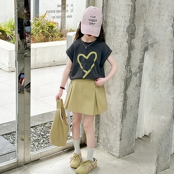 【中大女童/親子裝】甜美愛心T恤百褶裙套裝