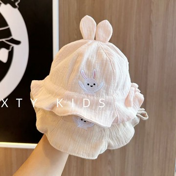 🍭臺灣出貨🍭韓版可愛小兔子刺繡寶寶漁夫帽春秋純棉嬰幼兒超萌戶外太陽帽胎帽