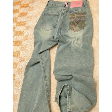 淺色闊腿牛仔褲男2025春秋新款設計感小眾ins潮牌寬松直筒長褲子