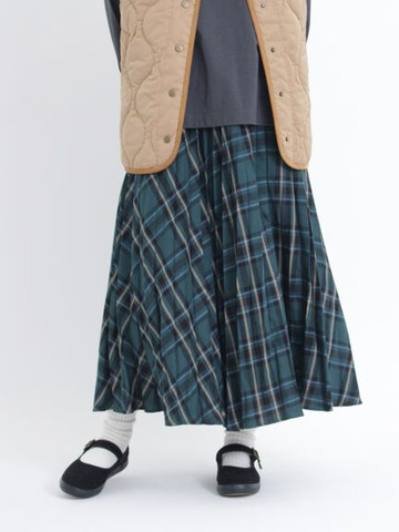 防靜電格紋圖案喇叭剪裁百褶裙(FL34L0L0280) - Samansa Mos2