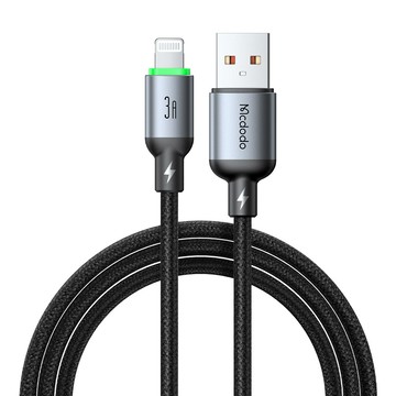 Mcdodo Buy easy系列 帶燈編織充電線 USB-A to Lightning 3A 1m-黑色 CA-6540