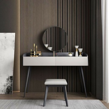 鏡台 化妝桌 免運 開立發票 意式極簡風臥室簡約高級輕奢網紅智能燈巖板ins化妝臺臥室梳妝臺