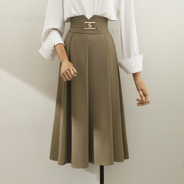 高腰半身裙春秋新款寬松顯瘦a字百褶裙中長款裙子女設計感 半身裙大尺碼 大尺碼裙子 a字裙大尺碼 大尺碼女裝 顯瘦裙